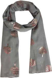 World of Shawls Silver Foil Mulberry Tree Print Fashion Scarf - World of Scarfs