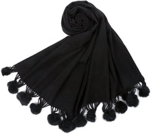 Load image into Gallery viewer, World of Shawls Women&#39;s Winter Warm Solid Scarf with Pom Pom Fringe - World of Scarfs

