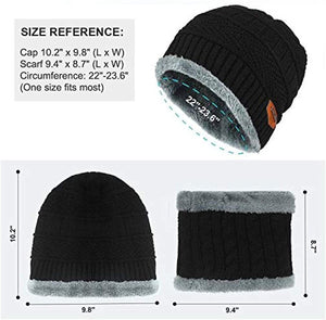 Unisex Men Women Knitted Fleece Beanie Hat and Loop Circle Scarf Snood Set Warm Soft and Comfortable - World of Scarfs