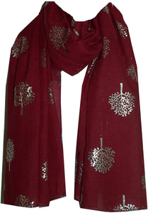World of Shawls Silver Foil Mulberry Tree Print Fashion Scarf - World of Scarfs