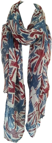 World of Shawls UK Flag Print Scarf Union Jack Womens London Fashion Denim Blue - World of Scarfs