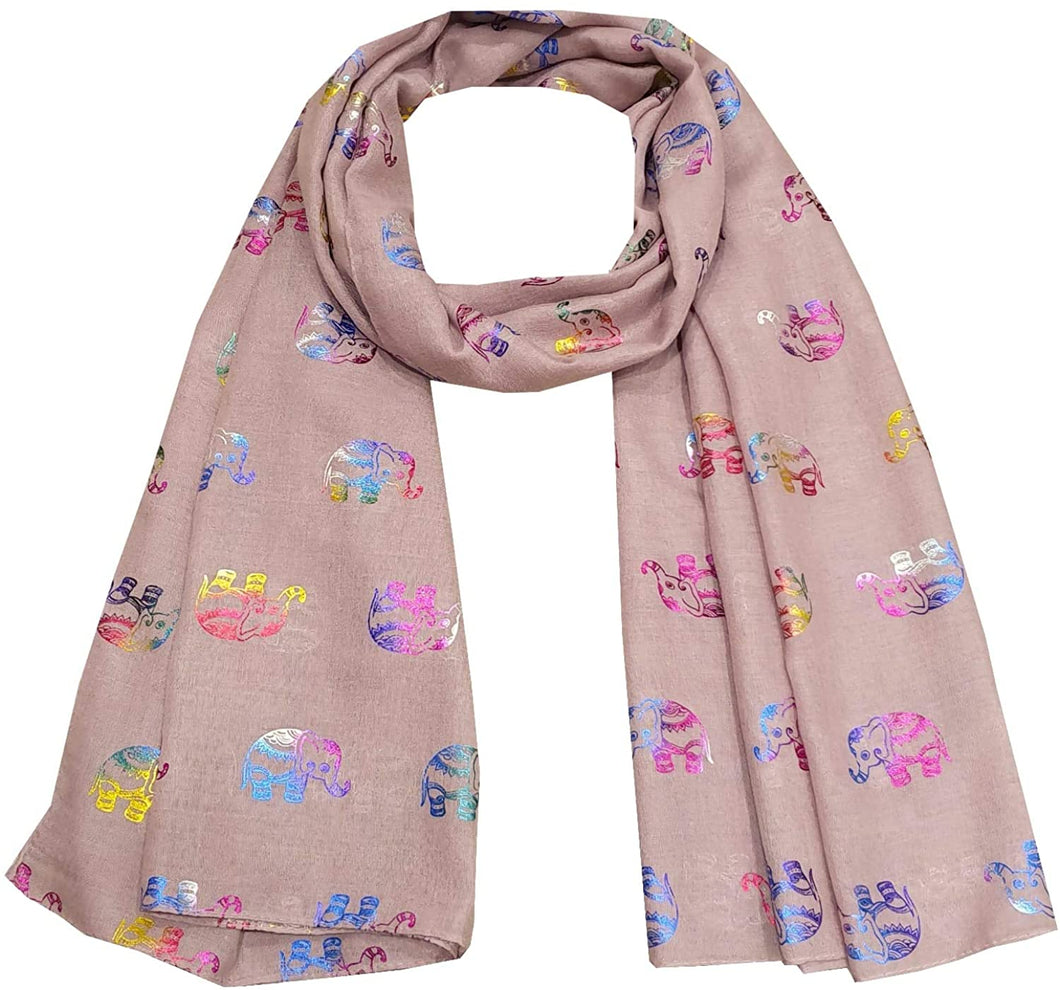 World of Shawls Metallic Rose Gold Beautiful Thai Elephant Print Women Scarf Shawl Scarves Wrap Beach Cover Gift - World of Scarfs