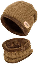 Load image into Gallery viewer, Unisex Men Women Knitted Fleece Beanie Hat and Loop Circle Scarf Snood Set Warm Soft and Comfortable - World of Scarfs
