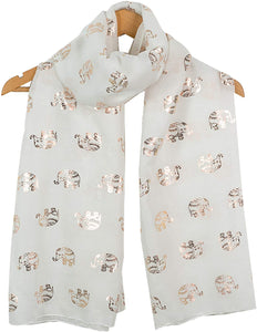World of Shawls Metallic Rose Gold Beautiful Thai Elephant Print Women Scarf Shawl Scarves Wrap Beach Cover Gift - World of Scarfs