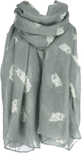 World of Shawls Ladies Women's Owl on Branch Print Scarf Wraps Shawl Maxi Soft Scarves - World of Scarfs