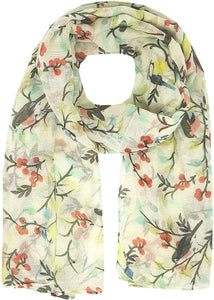 World of Shawls Winter Birds Print Scarf Shawl Stole Sarong Maxi - World of Scarfs