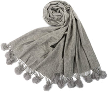 Load image into Gallery viewer, World of Shawls Women&#39;s Winter Warm Solid Scarf with Pom Pom Fringe - World of Scarfs
