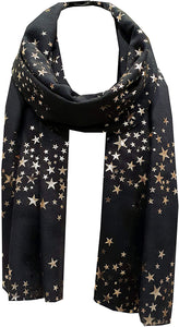 NEW World of Shawls GOLD Glitter Foil STAR Shower Print Fashion Scarf - World of Scarfs