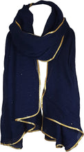 Load image into Gallery viewer, SEASONAL SPECIAL New Ladies Celebrity Style Glitter Sparkle Stardust with Gold Piping Border Scarf Scarves Maxi Wrap Wedding Party Gift - World of Scarfs
