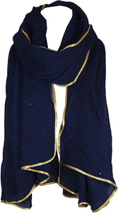 SEASONAL SPECIAL New Ladies Celebrity Style Glitter Sparkle Stardust with Gold Piping Border Scarf Scarves Maxi Wrap Wedding Party Gift - World of Scarfs