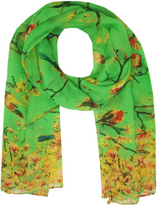 World of Shawls Winter Birds Print Scarf Shawl Stole Sarong Maxi - World of Scarfs