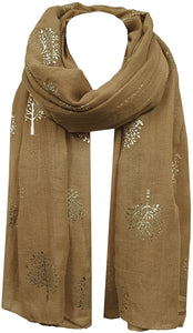 World of Shawls Silver Foil Mulberry Tree Print Fashion Scarf - World of Scarfs