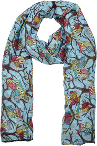 World of Shawls Ladies Women's Owl on Branch Print Scarf Wraps Shawl Maxi Soft Scarves - World of Scarfs