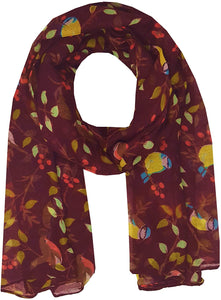 World of Shawls Winter Birds Print Scarf Shawl Stole Sarong Maxi - World of Scarfs