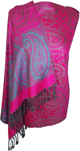 World of Shawls Ladies Floral Paisley Bordered Pashmina Feel Shawl Scarf Wrap Stole Luxuriously Warm Soft and Silky Touch - World of Scarfs