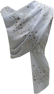NEW World of Shawls GOLD Glitter Foil STAR Shower Print Fashion Scarf - World of Scarfs