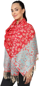 World of Shawls Ladies Floral Paisley Bordered Pashmina Feel Shawl Scarf Wrap Stole Luxuriously Warm Soft and Silky Touch - World of Scarfs