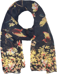 World of Shawls Winter Birds Print Scarf Shawl Stole Sarong Maxi - World of Scarfs