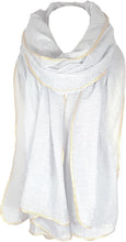Load image into Gallery viewer, SEASONAL SPECIAL New Ladies Celebrity Style Glitter Sparkle Stardust with Gold Piping Border Scarf Scarves Maxi Wrap Wedding Party Gift - World of Scarfs
