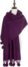 Load image into Gallery viewer, World of Shawls Women&#39;s Winter Warm Solid Scarf with Pom Pom Fringe - World of Scarfs
