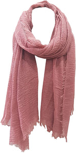 World of Shawls Chic Ladies Cotton Blend Crinkle Distressed Effect Scarf with Fringed Edges - World of Scarfs