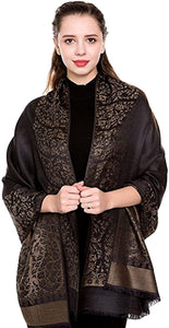 World of Shawls Ladies Floral Paisley Bordered Pashmina Feel Shawl Scarf Wrap Stole Luxuriously Warm Soft and Silky Touch - World of Scarfs