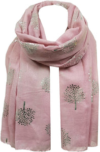 World of Shawls Silver Foil Mulberry Tree Print Fashion Scarf - World of Scarfs
