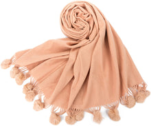 Load image into Gallery viewer, World of Shawls Women&#39;s Winter Warm Solid Scarf with Pom Pom Fringe - World of Scarfs
