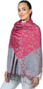 World of Shawls Ladies Floral Paisley Bordered Pashmina Feel Shawl Scarf Wrap Stole Luxuriously Warm Soft and Silky Touch - World of Scarfs