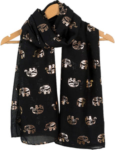 World of Shawls Metallic Rose Gold Beautiful Thai Elephant Print Women Scarf Shawl Scarves Wrap Beach Cover Gift - World of Scarfs