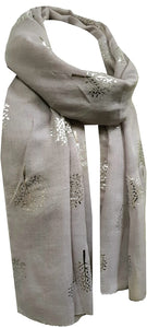 World of Shawls Silver Foil Mulberry Tree Print Fashion Scarf - World of Scarfs