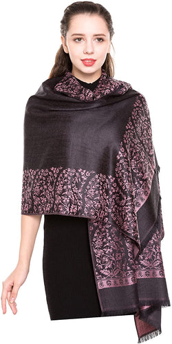 World of Shawls Reversible/Two Sided Print Self Embossed Pashmina Feel Wrap Scarf Stole Scarves Shawl - World of Scarfs