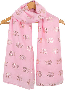 World of Shawls Metallic Rose Gold Beautiful Thai Elephant Print Women Scarf Shawl Scarves Wrap Beach Cover Gift - World of Scarfs