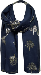 World of Shawls Silver Foil Mulberry Tree Print Fashion Scarf - World of Scarfs