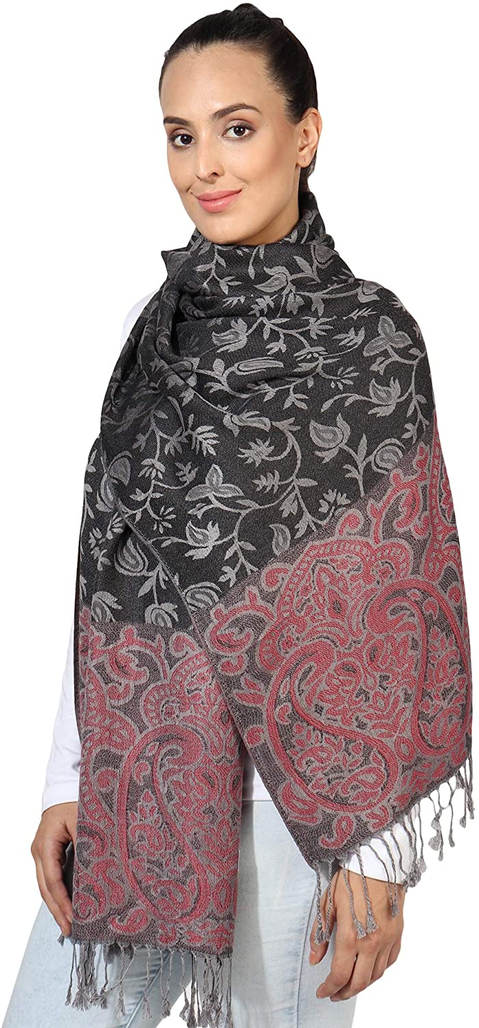 World of Shawls Ladies Floral Paisley Bordered Pashmina Feel Shawl Sca