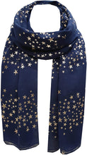 Load image into Gallery viewer, NEW World of Shawls GOLD Glitter Foil STAR Shower Print Fashion Scarf - World of Scarfs
