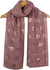 World of Shawls Metallic Rose Gold Beautiful Thai Elephant Print Women Scarf Shawl Scarves Wrap Beach Cover Gift - World of Scarfs