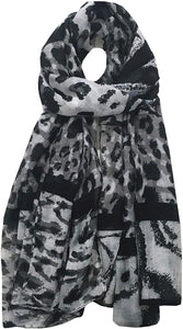 World of Shawls Leopard Print Scarfs for Women Ladies - Black Olive Green Pink Navy Blue Silver - Stylish Scarves Shawl Wrap Stole for Women - World of Scarfs