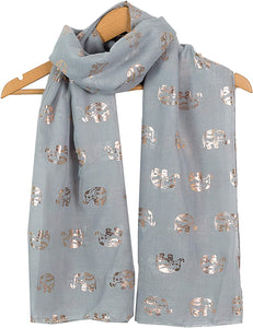 World of Shawls Metallic Rose Gold Beautiful Thai Elephant Print Women Scarf Shawl Scarves Wrap Beach Cover Gift - World of Scarfs