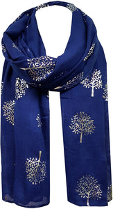 World of Shawls Silver Foil Mulberry Tree Print Fashion Scarf - World of Scarfs