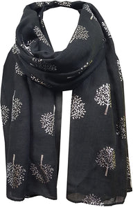 World of Shawls Silver Foil Mulberry Tree Print Fashion Scarf - World of Scarfs