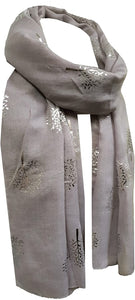 World of Shawls Silver Foil Mulberry Tree Print Fashion Scarf - World of Scarfs