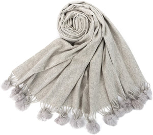 World of Shawls Women's Winter Warm Solid Scarf with Pom Pom Fringe - World of Scarfs