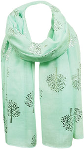 World of Shawls Silver Foil Mulberry Tree Print Fashion Scarf - World of Scarfs
