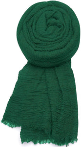 World of Shawls Chic Ladies Cotton Blend Crinkle Distressed Effect Scarf with Fringed Edges (Forest Green) - World of Scarfs