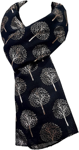 World of Shawls Gold Foil Mulberry Tree Print Fashion Scarf - World of Scarfs
