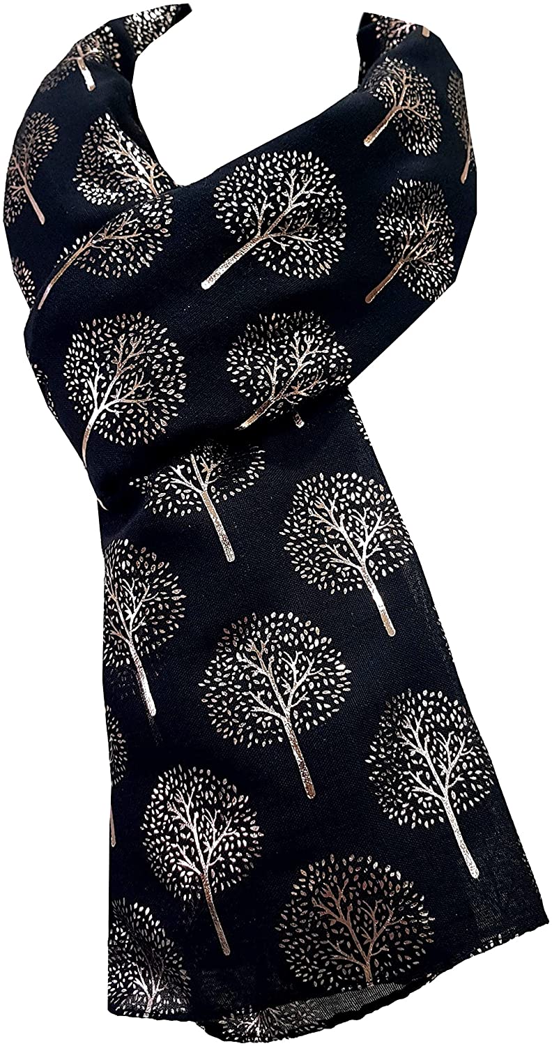 World of Shawls Gold Foil Mulberry Tree Print Fashion Scarf - World of Scarfs