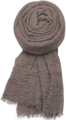 World of Shawls Chic Ladies Cotton Blend Crinkle Distressed Effect Scarf with Fringed Edges (Mocha) - World of Scarfs