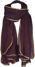 Load image into Gallery viewer, SEASONAL SPECIAL New Ladies Celebrity Style Glitter Sparkle Stardust with Gold Piping Border Scarf Scarves Maxi Wrap Wedding Party Gift - World of Scarfs
