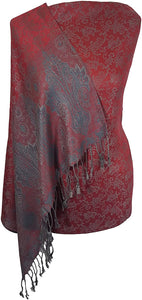 World of Shawls Ladies Floral Paisley Bordered Pashmina Feel Shawl Scarf Wrap Stole Luxuriously Warm Soft and Silky Touch - World of Scarfs